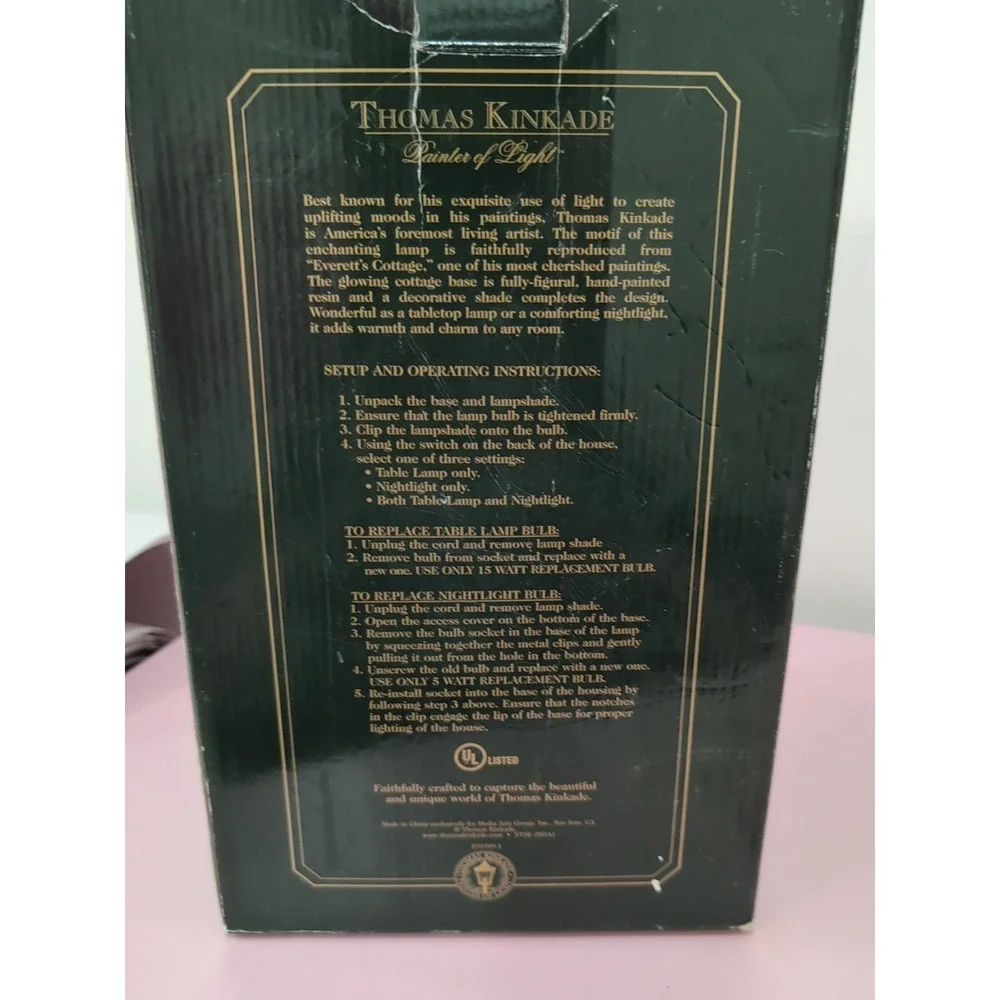 Rare New Thomas Kinkade Everett's Cottage Table House Lamp 3 Way Switch Charming